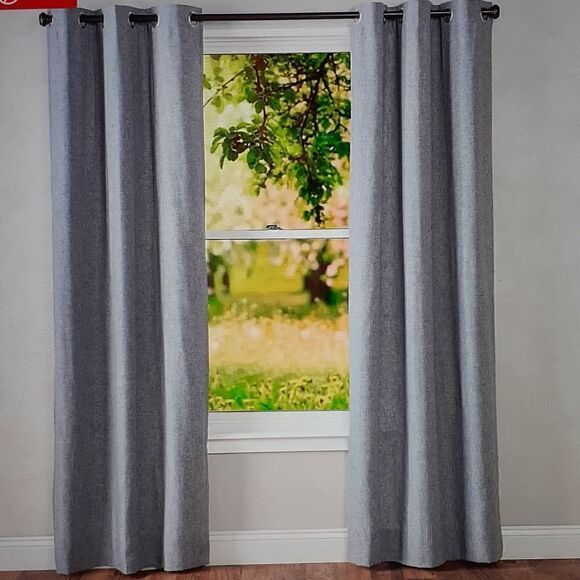 New P&H Homespun Double Wide Grommet Top Patio Panel With Wand Grey 80×84 New - Picture 1 of 3